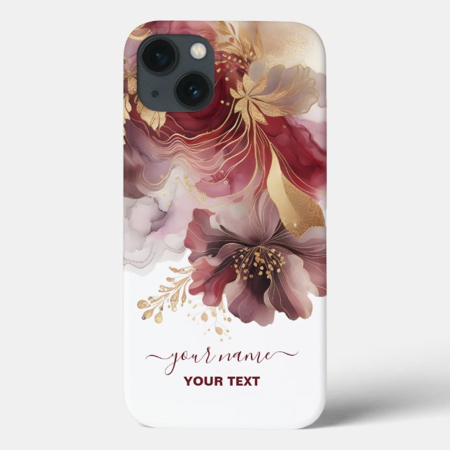 Agato floral de Borgonha e Glitter Dourado (Verso)