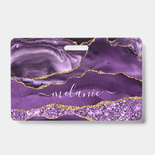 Age Violeta Roxo Dourada Glitter Seu Nome Crachá