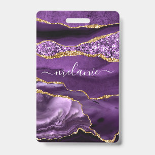 Age Violeta Roxo Dourada Glitter Seu Nome Crachá