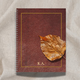 Aged Leather-Look Journal with Autumn Leaf