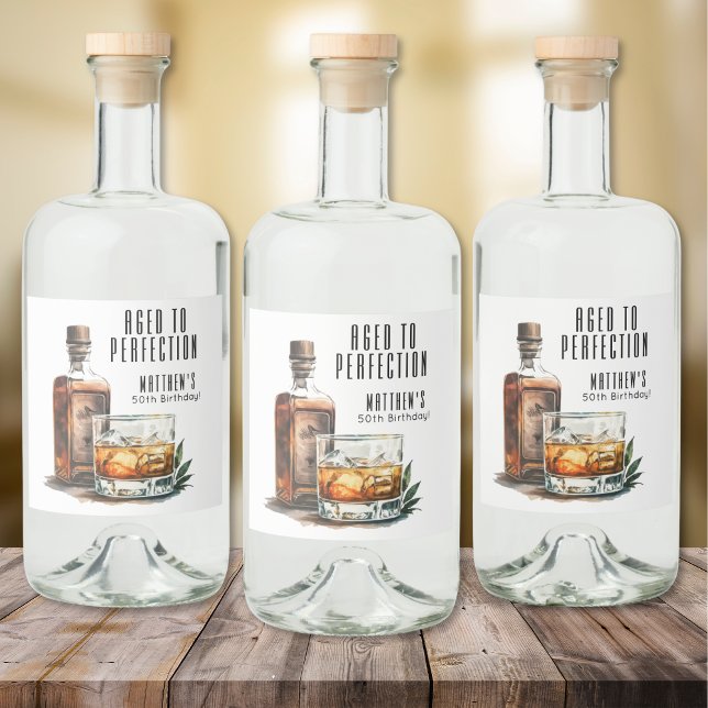 Aged To Perfection Men's Birthday Whiskey (Aged To Perfection Men's Birthday Whiskey Liquor Bottle Label)