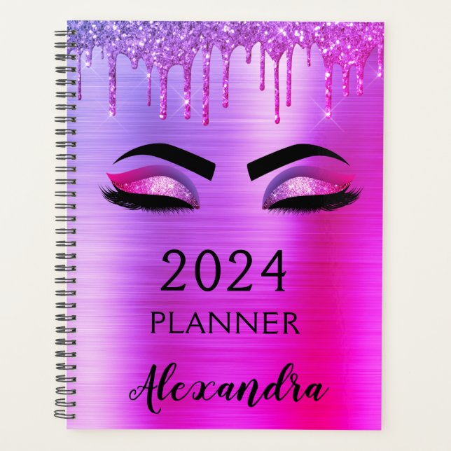 Agenda 2021 Grelha de Eilashes com Glitter Roxo (Frente)