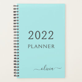 Agenda 2022 Aqua Blue Teal Girly Script Monograma Name