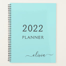 Agenda 2022 Azul Aquático Verde Claro Feminino Monograma 