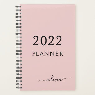 Agenda 2022 Blush Pink Girly Script Monograma Name Modern