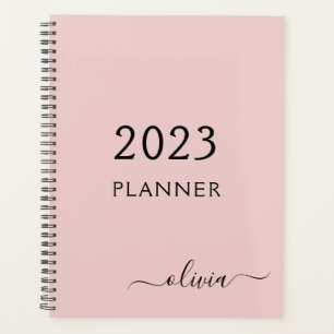Agenda 2022 Blush Pink Girly Script Monograma Name Modern