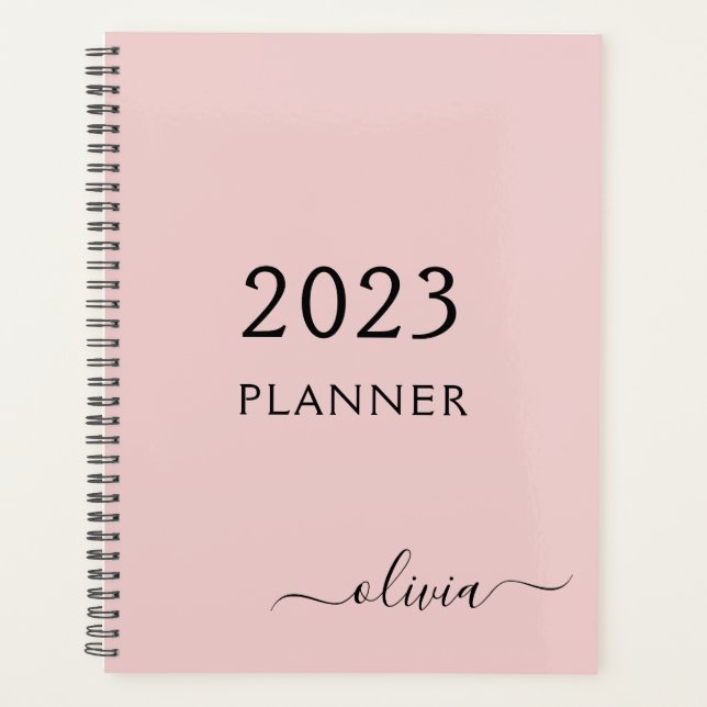 Agenda 2022 Blush Pink Girly Script Monograma Name Modern (Frente)