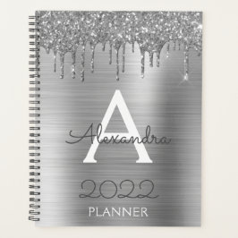 Agenda 2022 Brilho Prateado Glam Monograma Moderno