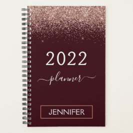 Agenda 2022 Burgundy Blush Pink Rose Dourada Glitter
