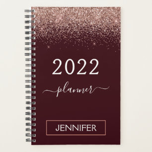 Agenda 2022 Burgundy Blush Pink Rose Dourada Glitter