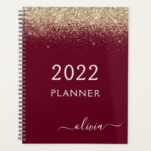 Agenda 2022 Burgundy Dourada Glitter Girly Monograma Glam