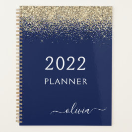 Agenda 2022 Dourado Azul Marinho Brilho Brilho Glam Monog