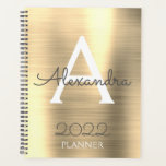 Agenda 2022 Dourado Metálico Monograma Elegante<br><div class="desc">2022 Planejador de Caderno Espiral de Nome e Inicial Monograma Metálico Dourado. Isso torna o presente perfeito para aniversário de 16 anos,  casamento,  chá de noiva,  aniversário de casamento,  chá de bebê ou despedida de solteira para alguém que ama luxo glamoroso e estilos chiques.</div>