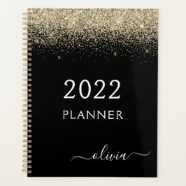 Agenda 2022 Dourado Preto Brilho Glam Monograma