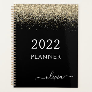 Agenda 2022 Dourado Preto Brilho Glam Monograma