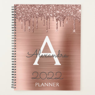 Agenda 2022 Dourado Rosa Blush Pink Brilho Monograma