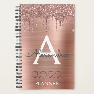 Agenda 2022 Dourado Rosa Blush Rosa Brilho Monograma