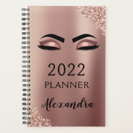 Agenda 2022 Dourado Rosa Pink Monograma Cílios Brilhantes