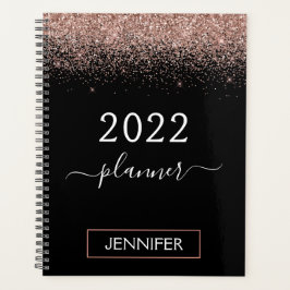 Agenda 2022 Dourado Rosa Rubor Rosa Preto Brilho Monogram