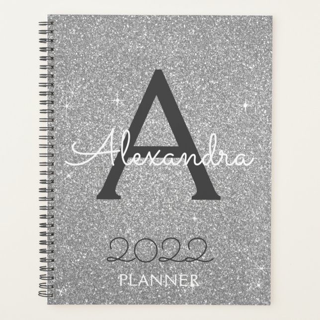 Agenda 2022 Monograma Brilho Prateado (Frente)