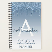 2022 Monograma com Brilho Azul e Gotas