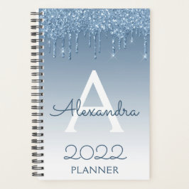 Agenda 2022 Monograma com Brilho Azul e Gotas