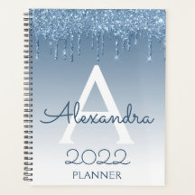 2022 Monograma com Brilho Azul e Gotas