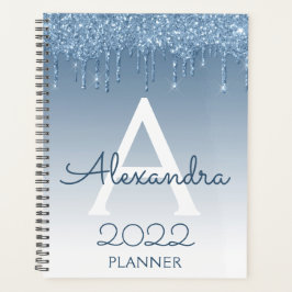 Agenda 2022 Monograma com Brilho Azul e Gotas