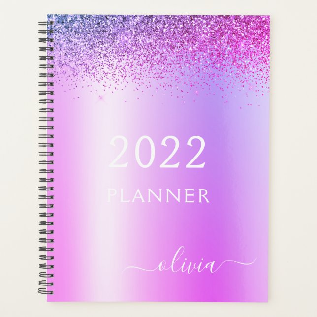 Agenda 2022 Monograma Girly Glitter Roxo (Frente)