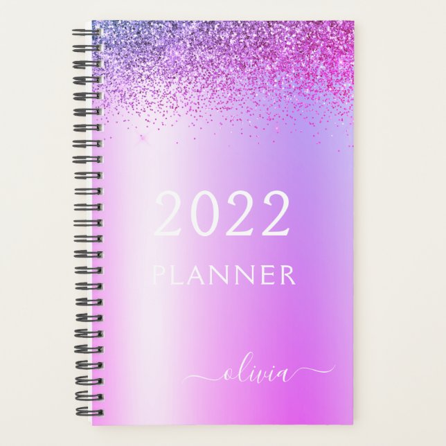 Agenda 2022 Monograma Girly Glitter Roxo (Frente)
