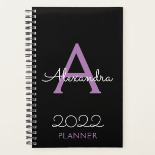 Agenda 2022 Monograma preto roxo Elegante