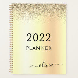 Agenda 2022 Nome do Glam Monograma Dourado Glitter Metal