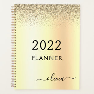 Agenda 2022 Nome do Glam Monograma Dourado Glitter Metal