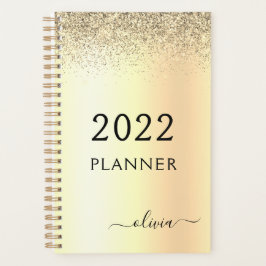 Agenda 2022 Nome do Glam Monograma Dourado Glitter Metal