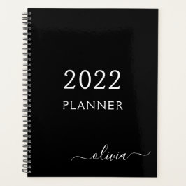 Agenda 2022 Preto Branco Script Monograma Nome Moderno Fe