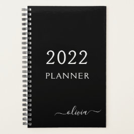 Agenda 2022 Preto Branco Script Monograma Nome Moderno Fe