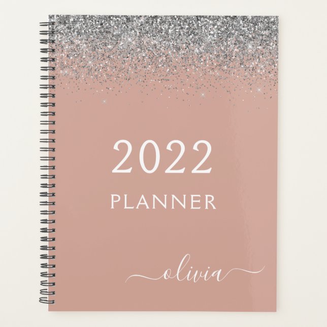 Agenda 2022 Rosa Dourada Blush Rosa Prata Brilho Monogram (Frente)