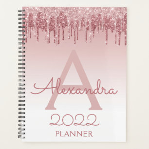 Agenda 2022 Rosa Dourado Blush Rosa Brilho Monograma