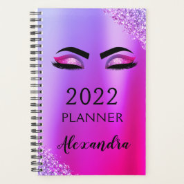 Agenda 2022 Rosa Roxo Monograma Cílios Brilho Moderno