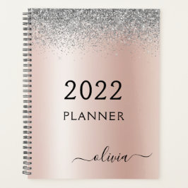 Agenda 2022 Rose Gold Rosa Prata Brilho Monograma