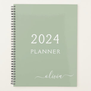 Agenda 2022 Sage Green Script Monograma Name Modern
