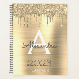 Agenda 2023 Glitter Dourado Brilho Monograma Moderno