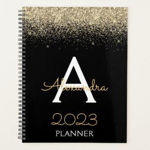 Agenda 2023 Ouro Preto Brilho Monograma Luxo Moderno