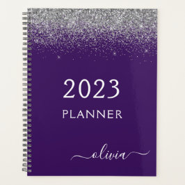 Agenda 2023 Silver Purple Glitter Sparkle Monogram