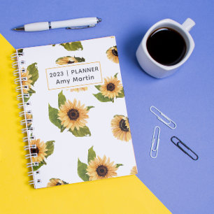 Agenda 2023 Sunflower Greenery Semanal Mensal Não Datado