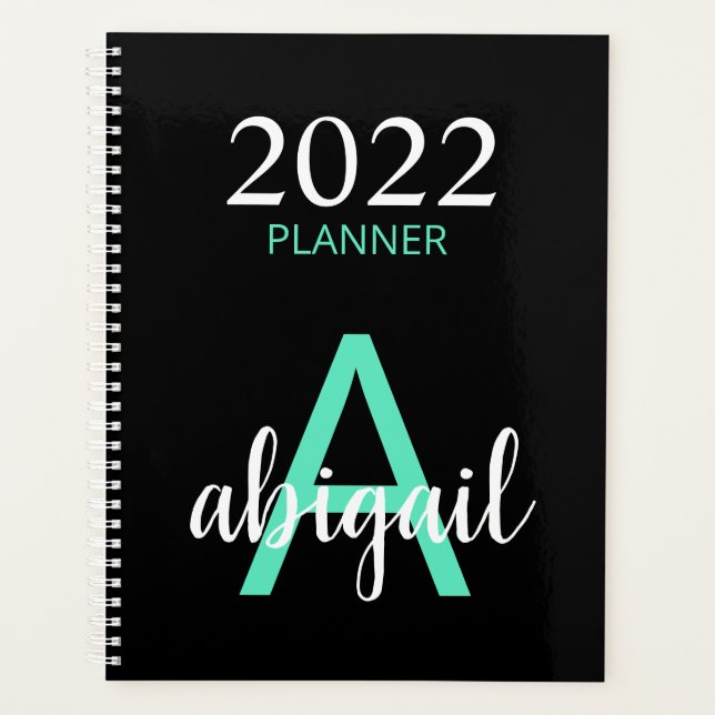 Agenda 2023 Teal Black Simple Modern Monographic Name (Frente)