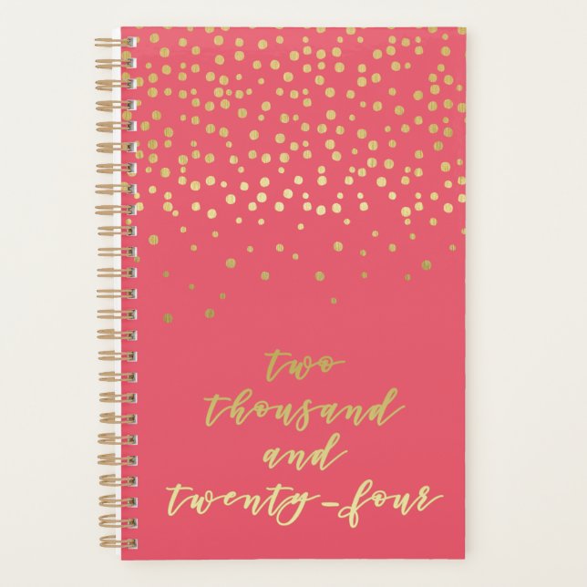 Agenda 2024 - Dourado Script Typografia & Confetti Glamor (Frente)