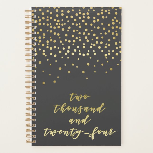 Agenda 2024 - Dourado Script Typografia & Confetti Glamor (Frente)