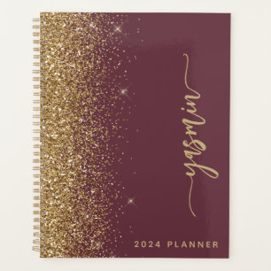 Agenda 2024 Glitter Dourado personalizado da Borgonha Esc