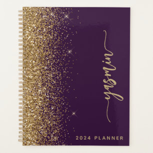 Agenda 2024 Glitter Dourado Roxo Personalizado